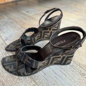 Vintage Fendi Zucca Canvas Wedge Sandal Shoes